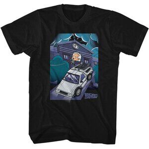 Back To The Future Cartoon T Shirt Doc And Clock Tower Retro Movie Graphic Fan
